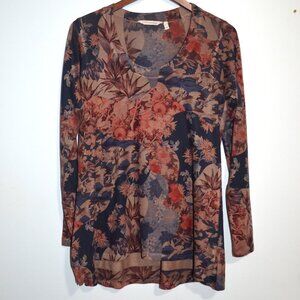 Soft Surrounds Floral Tunic Small Long Sleeve Cozy Warm Colors